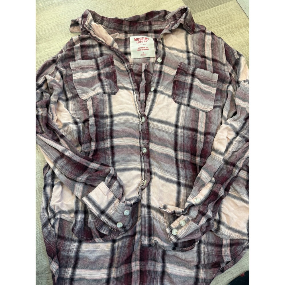 Mossimo Supply Co. Plaid Flannel Shirt Burgundy & Blush Pink – Boyfriend Fit (M)